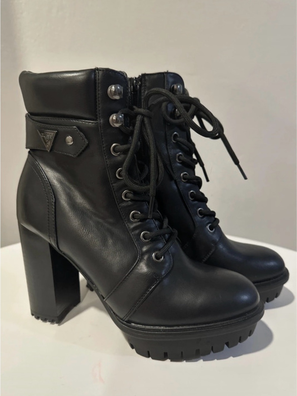 Guess Lace Up Block Heel Hiker Booties